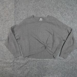 Anthropologie Sweater Womens 1X Twofer Gemini Knot Front Cropped Crew Neck Gray